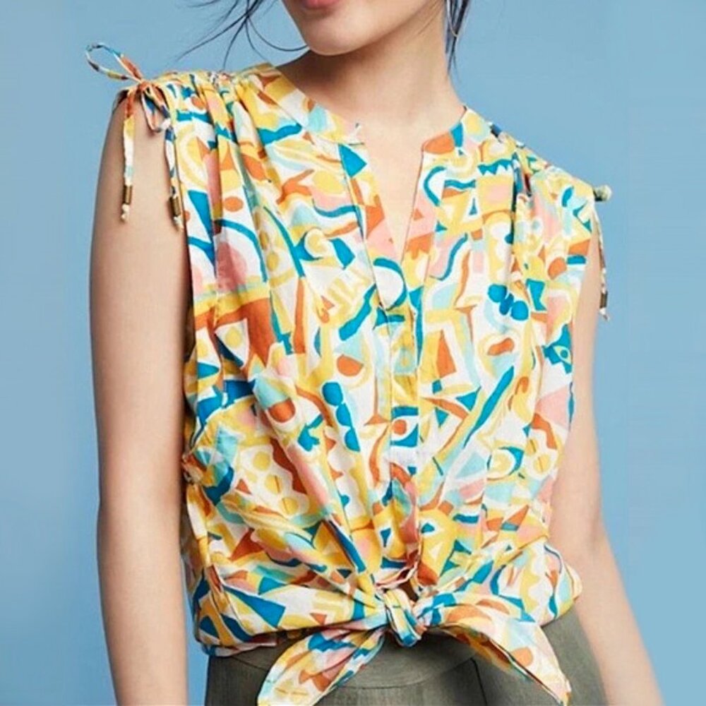 Anthropologie Danielle Kroll Brooklynite Blouse Oversized Sleeveless Cottagecore